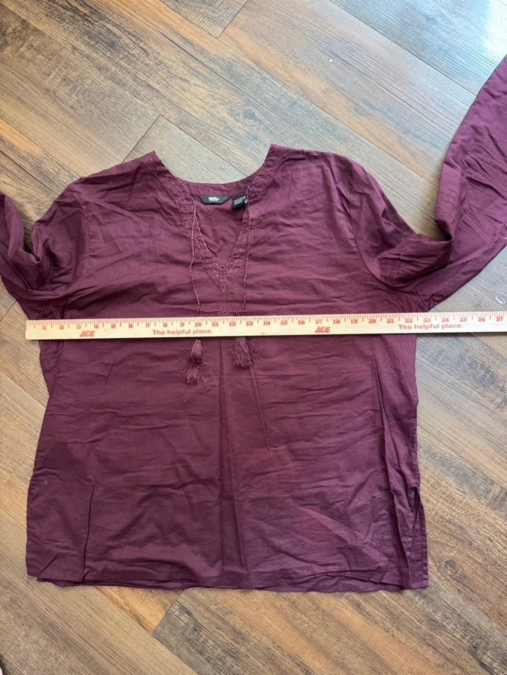Embroidered V-Neck Tunic Top in Deep Wine
